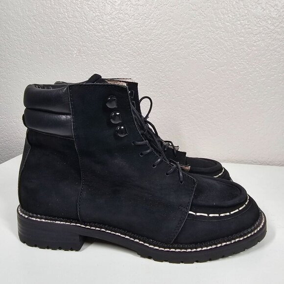 RAYE Emi Women's Black Suede & Leather Lace-Up Ankle Boots Lugged Size EU36 US5 - Picture 2 of 12